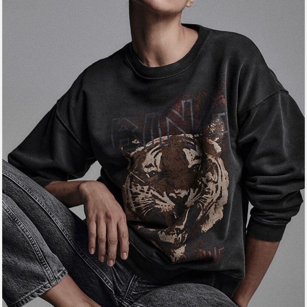 Anine Bing Black Sweatshirt with Tiger Graphic - Picture 2 of 10